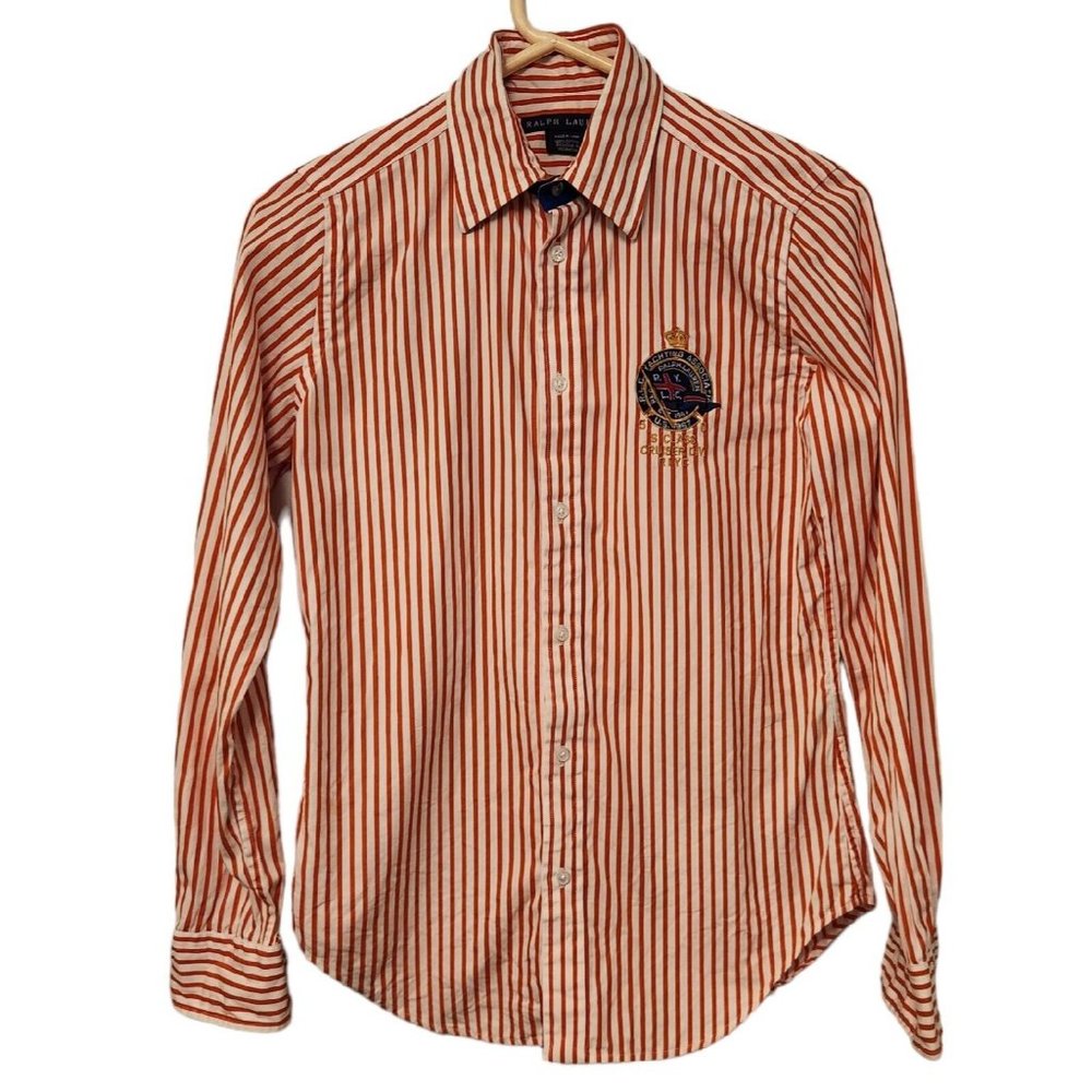 Polo Ralph Lauren Yachting Club Red White Striped Button Up Womens Size 6 EUC